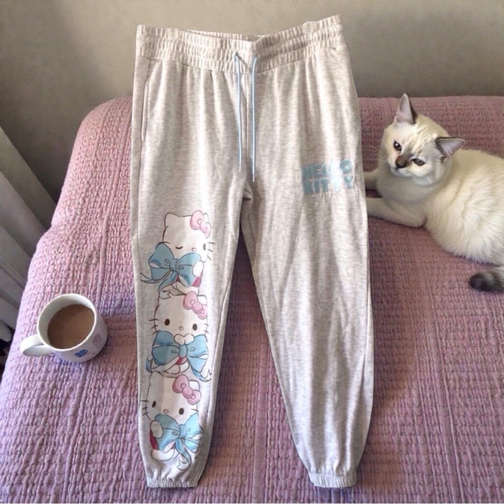 Hello Kitty Sweatpants Heather Grey | Coquette Kawaii Y2K NWOT - Picture 3 of 10